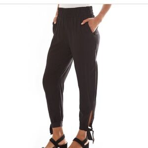 Women's Black Side Slit Ankle Tie Pants